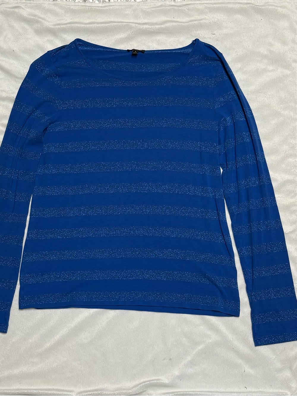 Talbots Blue Metallic Stripe Long Sleeve Top Size S